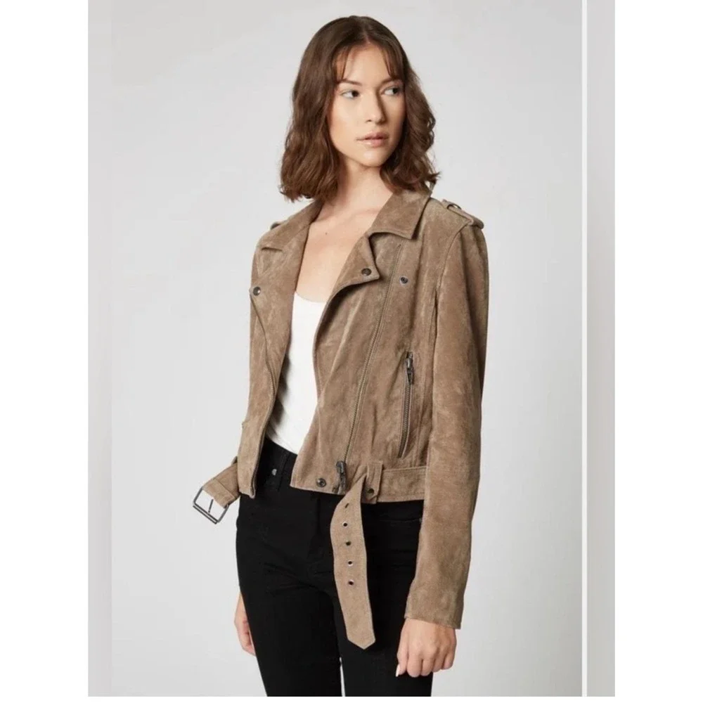 NEW BLANKNYC Denim Sueded Moto Jacket - French Taupe - Small